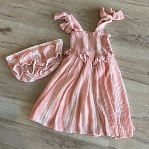 Coral and white striped smocked dress